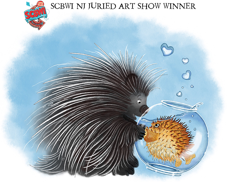 porcupine and pufferfish NJ scbwi logo art show winner