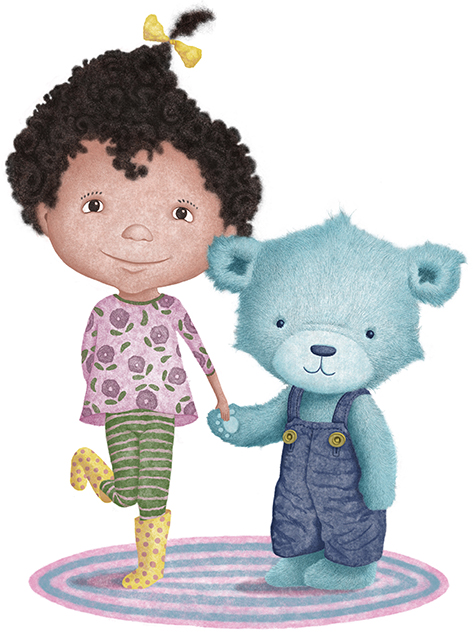 African American Girl and Blue Bear