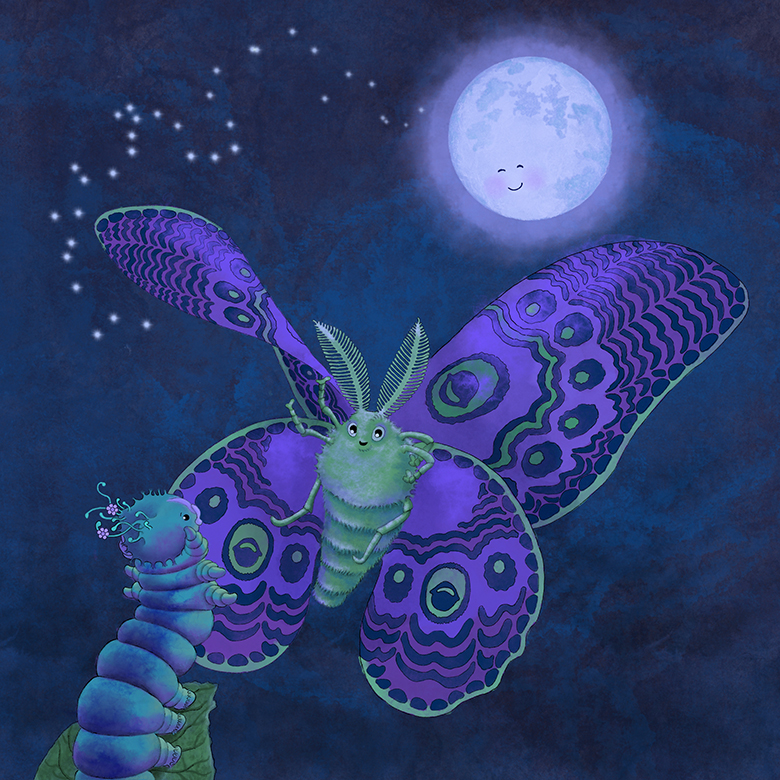 caterpillar moth and moon