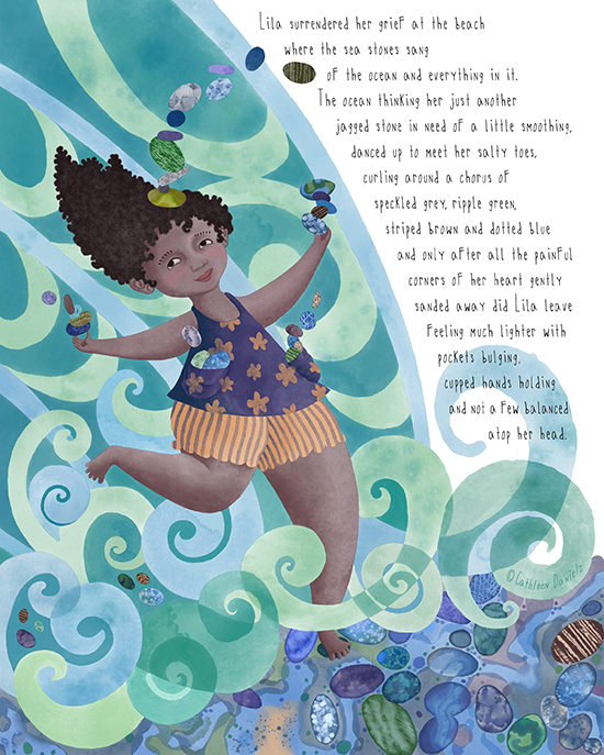 black girl dancing in waves and sea rocks